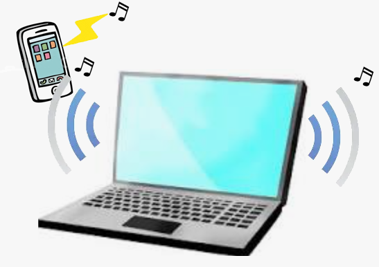 パソコンでiphoneの音楽を鳴らすイラスト